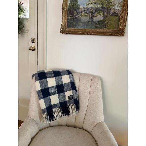 LL Bean & Pendleton Washable Wool Throw Blanket Cream Indigo Heather 54" x 60" - Picture 2 of 2